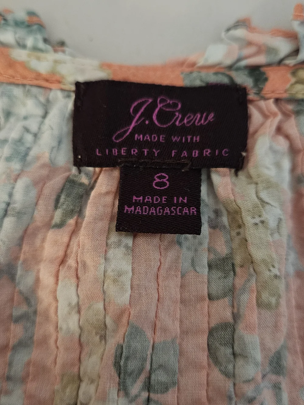 J.Crew Liberty Fabric Floral Pintuck Blouse Size 8 Coral Cotton Top Boho Coastal